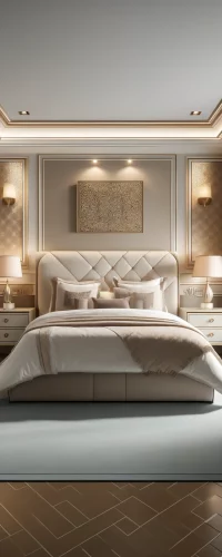 DALL·E 2024-04-15 13.06.08 - A luxurious bedroom interior showcasing a king-size bed with high-quality linens, elegant nightstands, and soft lighting. The room is designed to refl